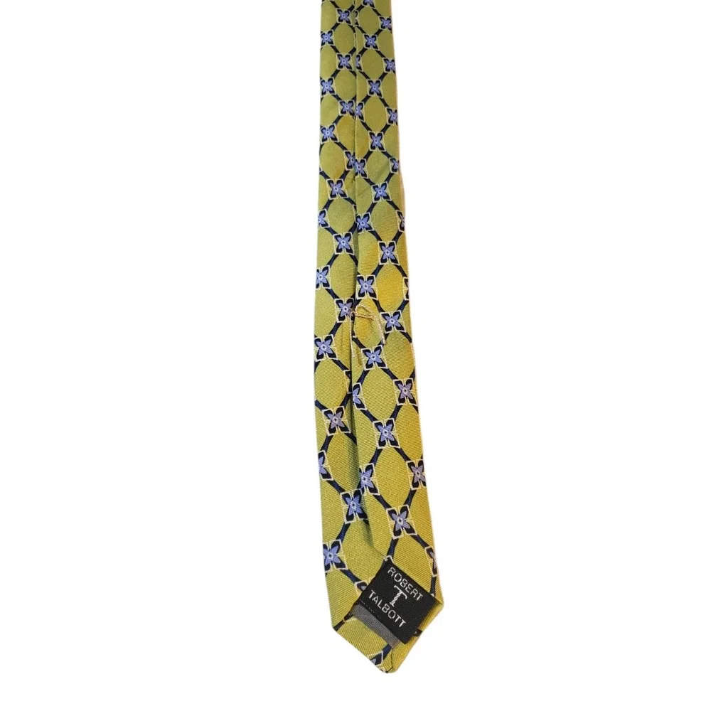 Robert Talbott for Lindsay Odom Ltd‎ Tie Necktie Designer Chartreuse Blue Floral